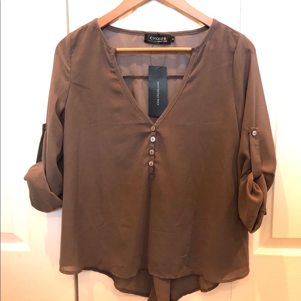 taupe loose chic work blouse top choies 6 small